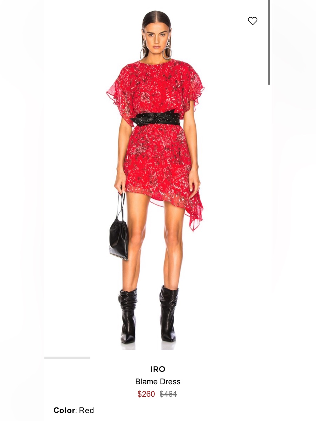 Iro Blame Red Floral High-Low Ruffle Dress Coctail Dress Size 34 Or Xs